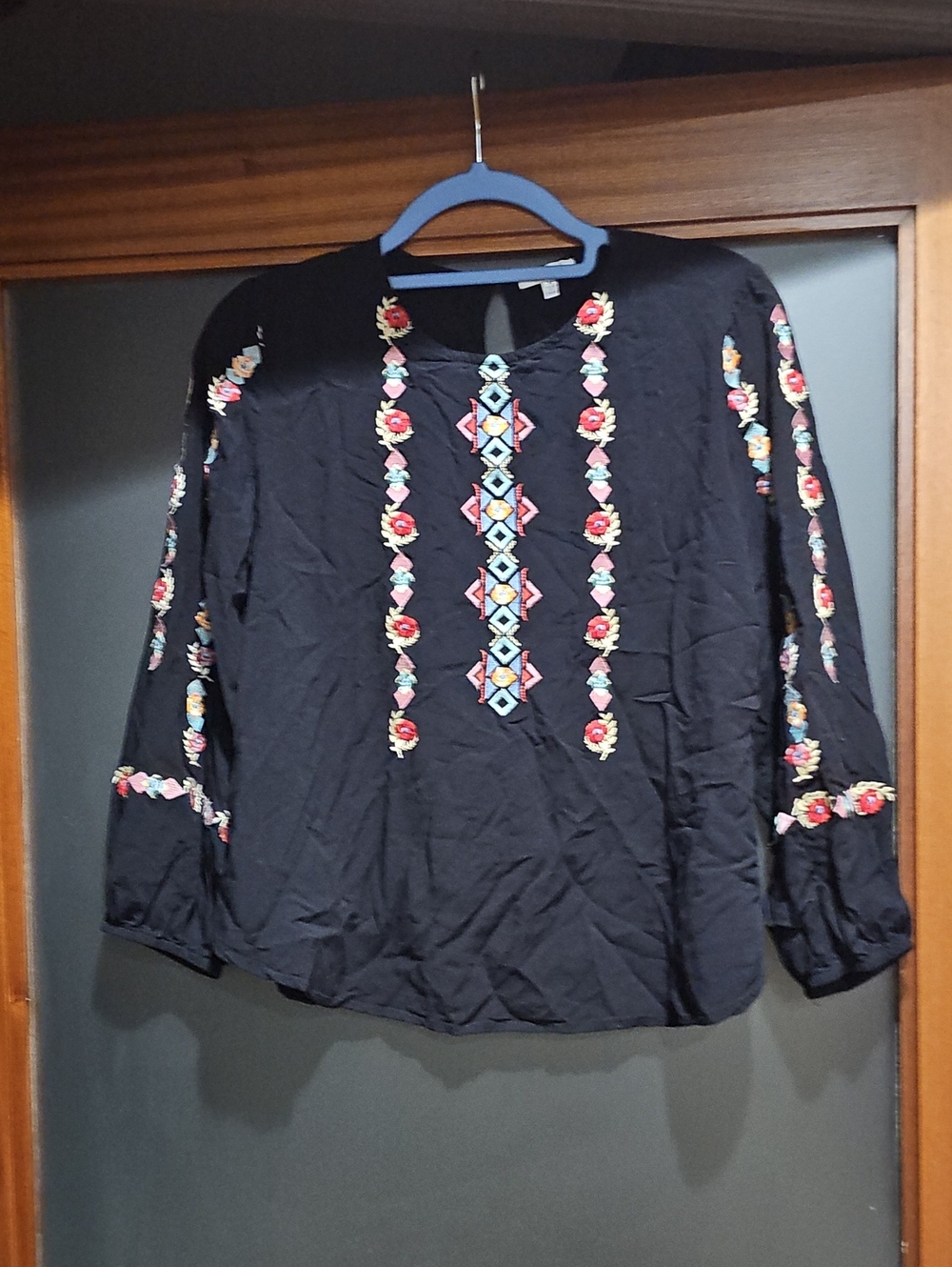 JODIFL Black Embroidered Boho Tunic with Multicolor Accents